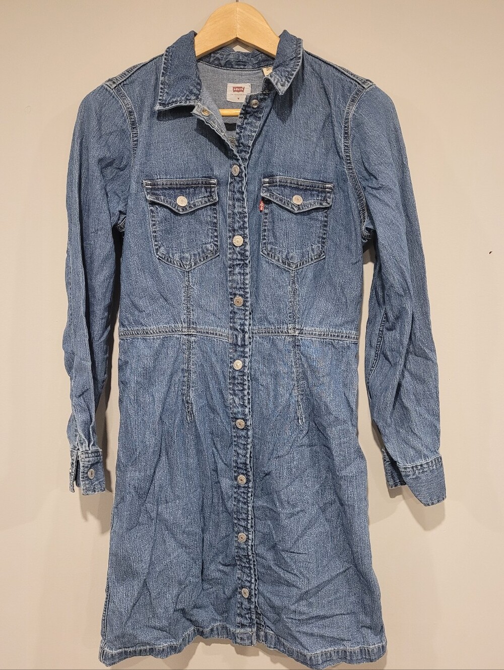 Levi's Ellie Denim Dress Medium Wash Blue Snap Front Long Sleeve Size Medium